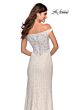 La Femme 28301 Pale Yellow High Slit Off The Shoulder Dress