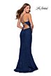 La Femme 28534 Dark Berry Spaghetti Strap Lace-Up Dress