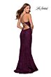 La Femme 28534 Dark Berry Spaghetti Strap Lace-Up Dress