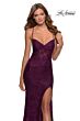 La Femme 28534 Dark Berry Spaghetti Strap Lace-Up Dress