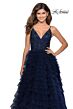 La Femme 28788 Ruffle Tulle Skirt Spaghetti Strap Dress