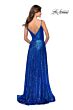 La Femme 28909 Royal Blue Spaghetti Strap Sequin Dress