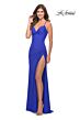 La Femme 31516 Royal Blue High Slit Spaghetti Strap Dress