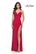 La Femme 31516 Royal Blue High Slit Spaghetti Strap Dress