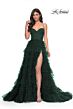 La Femme 32071 Dark Emerald High Slit Lace-Up Dress