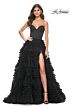La Femme 32071 Dark Emerald High Slit Lace-Up Dress