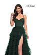 La Femme 32071 Dark Emerald High Slit Lace-Up Dress