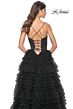 La Femme 32071 Dark Emerald High Slit Lace-Up Dress