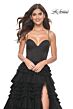 La Femme 32071 Dark Emerald High Slit Lace-Up Dress