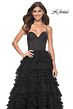 La Femme 32071 Dark Emerald High Slit Lace-Up Dress