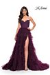 La Femme 32071 Dark Emerald High Slit Lace-Up Dress