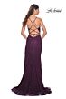 La Femme 32308 Dark Berry High Slit Spaghetti Strap Dress