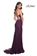 La Femme 32308 Dark Berry High Slit Spaghetti Strap Dress