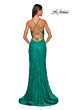 La Femme 32308 Dark Berry High Slit Spaghetti Strap Dress