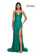 La Femme 32308 Dark Berry High Slit Spaghetti Strap Dress