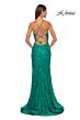 La Femme 32308 Dark Berry High Slit Spaghetti Strap Dress