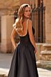 La Femme 33106 Black Corset Bodice High Slit Dress
