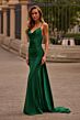 La Femme 33193 Emerald Green Long Tail Ruched Dress