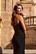 La Femme 33199 Black Strapless Lace-Up Dress