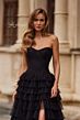 La Femme 33202 Black High Slit Strapless Dress