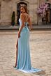 La Femme 33340 Cloud Blue Faux Wrap Hotfix Dress