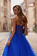 La Femme 33363 Royal Blue Peak-A-Boo Neckline Strapless Dress