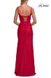 La Femme 33365 Dark Emerald Spaghetti Strap Lace-Up Dress