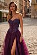 La Femme 33410 Dark Berry High Slit Strapless Dress