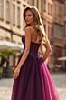 La Femme 33410 Dark Berry High Slit Strapless Dress