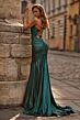 La Femme 33412 Dark Teal Metallic Ruched Dress