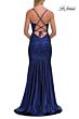 La Femme 33412 Dark Teal Metallic Ruched Dress