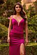 La Femme 33423 Dark Teal Strappy Back Plunging Neck Dress