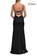 La Femme 33423 Dark Teal Strappy Back Plunging Neck Dress