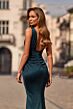 La Femme 33425 Dark Teal Empire Waist Metallic Dress