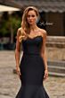 La Femme 33438 Black Sweep Train Strapless Dress
