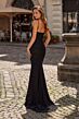 La Femme 33443 Black Spaghetti Strap Mesh and Lace Dress