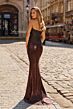 La Femme 33466 Bronze Strapless Metallic Dress