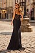 La Femme 33472 Black Slit Skirt Fitted Dress