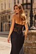 La Femme 33472 Black Slit Skirt Fitted Dress