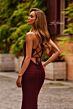 La Femme 33489 Wine Red Spaghetti Strap Dress