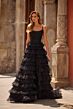 La Femme 33493 Black High Slit Tiered Ruffle Skirt Dress