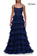 La Femme 33493 Black High Slit Tiered Ruffle Skirt Dress