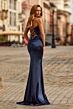La Femme 33498 Navy Blue Spaghetti Strap Lace-Up Dress