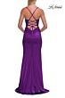 La Femme 33498 Navy Blue Spaghetti Strap Lace-Up Dress