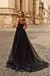 La Femme 33499 Black Tulle Skirt High Slit Dress