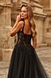 La Femme 33499 Black Tulle Skirt High Slit Dress