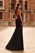 La Femme 33505 Black Slit Skirt Lace-Up Dress