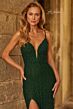 La Femme 33508 Dark Emerald Plunging Neckline Dress