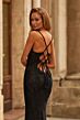 La Femme 33514 Spaghetti Strap Black Lace-Up Dress