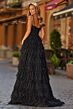 La Femme 33525 Black Tiered Skirt High Slit Dress